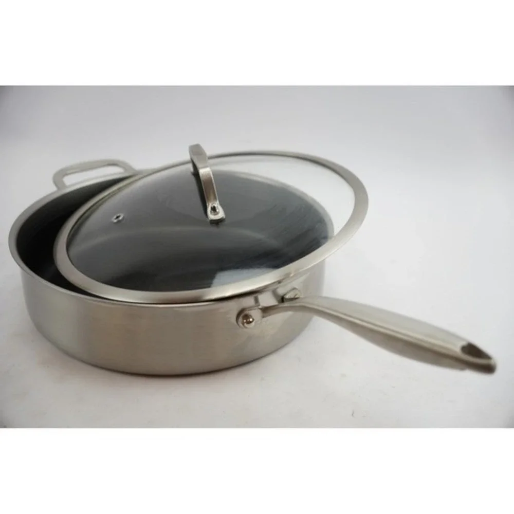 LOLYKITCH 3-PLY Stainless Steel Fry Pan with Lid 12‎ Inch Nonstick Honeycomb
